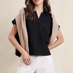 BANANA REPUBLIC WOMEN’S COLLAR-NECK CHAMBRAY TOP-BLACK-SIZE MEDIUM
